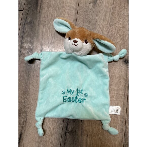 Happy Go Fluffy Walgreens My1st Easter Bunny Lovey Blanket Baby Gift Blue & Brow - Picture 1 of 6